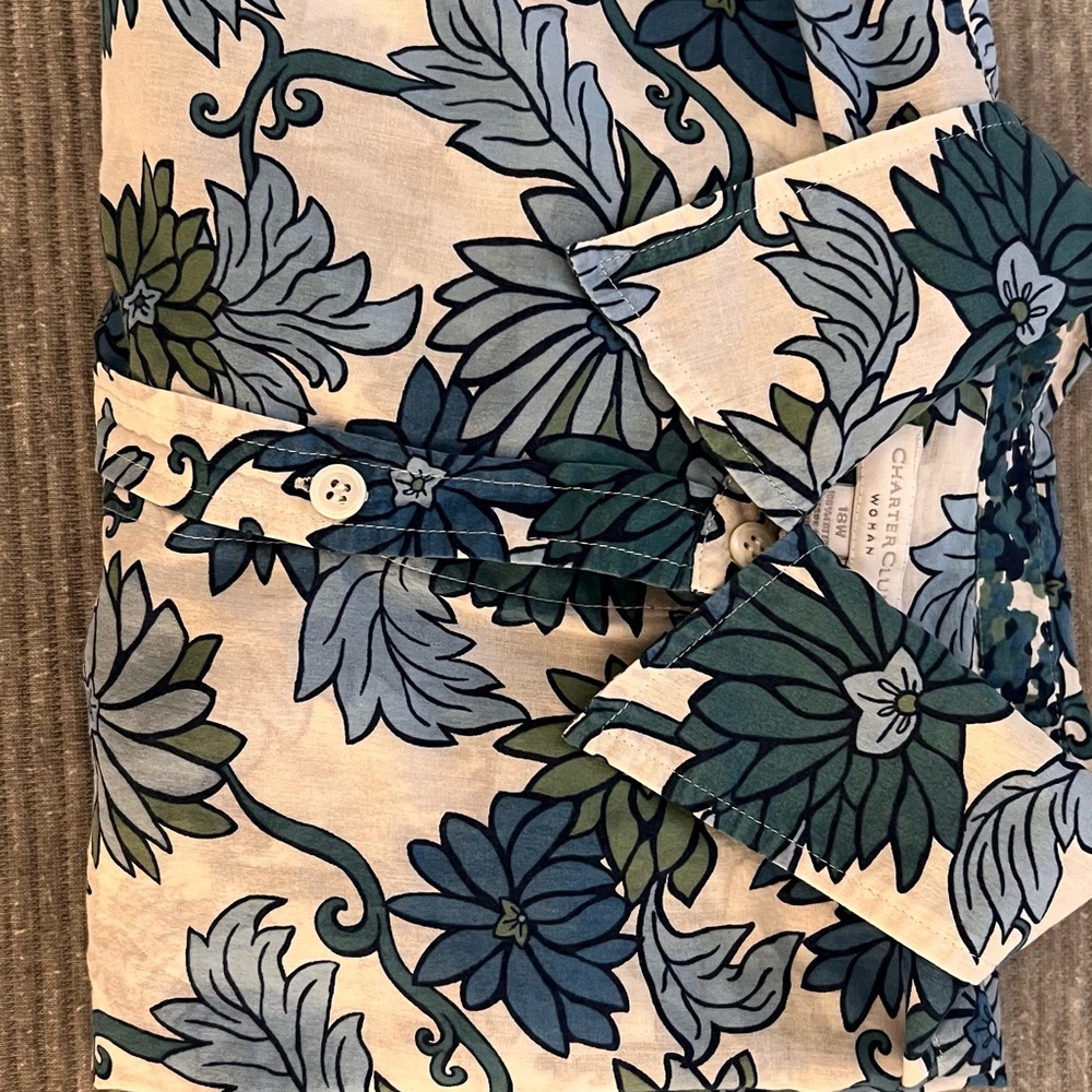 Charter Club Blue and Green Floral Blouse size 18 - Picture 9 of 11